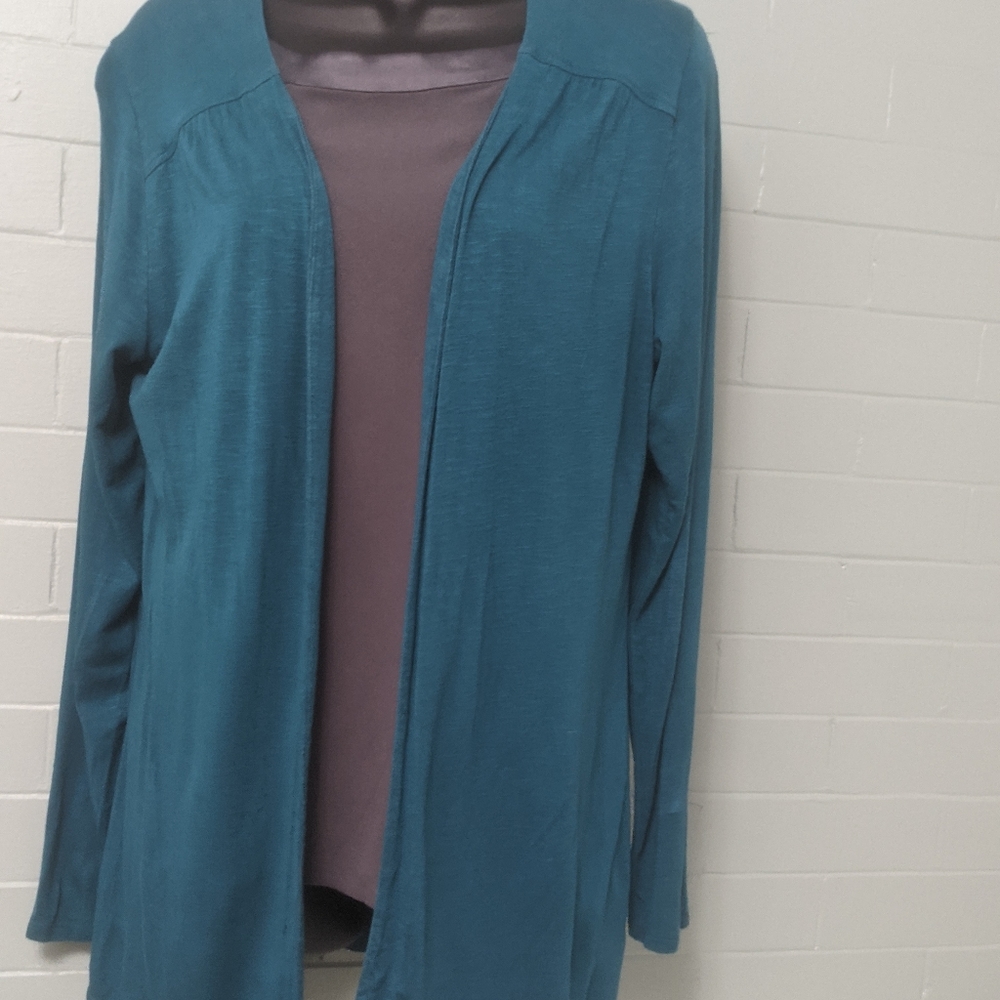 Lot of 2 open slub cardigans Coldwater creek size S blue and teal